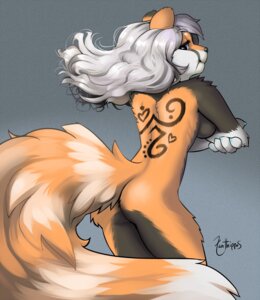 Rating: Questionable Score: 0 Tags: ailurid anthro blue_eyes breasts butt e621 female fluffy fluffy_tail grey_hair hair heart_symbol long_hair looking_back mammal nude rear_view red_panda redd_(areddpanda) side_boob solo tail tattoo xanthippos User: bunchy7s