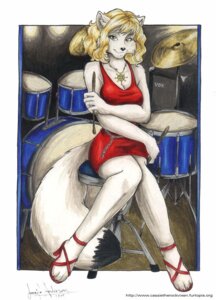 Rating: Safe Score: 0 Tags: alex_(foxonian) anthro arctic_fox biped blonde_hair canid canine clothing dress drum drum_set drumming_stick e621 female footwear fox hair high_heels jennifer_l_anderson mammal musical_instrument percussion_instrument percussion_mallet shoes sitting solo tail true_fox white_body User: bunchy7s