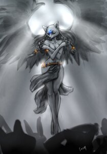 Rating: Safe Score: 0 Tags: anthro canid canine clothed clothing covering covering_self e621 eyes_closed feathered_wings feathers female floating fox fudchan light mammal solo tail topless wings User: bunchy7s