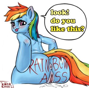 Rating: Explicit Score: 0 Tags: 2014 anthro anthrofied anus archeryves biped blue_body blue_fur blush bodily_fluids body_writing butt daimo e621 english_text equid equine female friendship_is_magic fur genital_fluids genitals hair hasbro hi_res horse mammal multicolored_hair my_little_pony pony purple_eyes rainbow_dash_(mlp) rainbow_hair simple_background sitting solo text tongue vaginal_fluids vulva white_background writing_on_butt User: bunchy7s