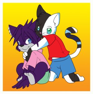 Rating: Safe Score: 0 Tags: 2009 anthro blue_eyes border canid canine canis catfiddle domestic_cat duo e621 felid feline felis fur hug looking_at_viewer male male/male mammal multicolored_body multicolored_eyes multicolored_fur multicolored_tail purple_body romantic romantic_couple skylar_wing tail white_border wolf young young_anthro zander_oro User: bunchy7s