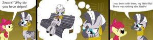 Rating: Safe Score: 0 Tags: 2011 apple_bloom_(mlp) blue_eyes cgeta comic cutie_mark dialogue e621 ear_piercing earth_pony english_text equid equine female feral friendship_is_magic hasbro hi_res horse jewelry mammal my_little_pony orange_eyes piercing pony stripes text young young_feral zebra zecora_(mlp) User: bunchy7s