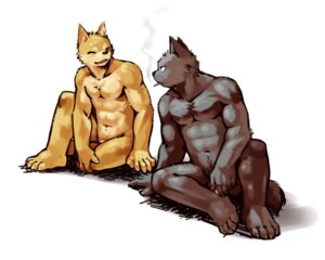 Rating: Explicit Score: 0 Tags: 5:4 anthro barely_visible_genitalia barely_visible_penis blush canid canine canis cigarette covering domestic_dog duo e621 eyes_closed fffffolder genitals male male/male mammal muscular nude penis penis_base simple_background sitting smile smoke smoking tail white_background User: bunchy7s