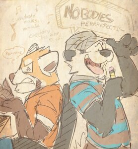 Rating: Safe Score: 0 Tags: 4_fingers ailurid angry anthro baseball_cap bear chair claws clothed clothing collared_shirt colored_sketch dialogue duo e621 english_text fingers frown fully_clothed fur furniture giant_panda grey_body grey_fur hat headgear headwear holding_object holding_pencil holding_writing_utensil inner_monologue male mammal musical_note musical_symbol open_mouth open_smile orange_body orange_fur pencil_(object) polo_shirt red_panda shirt singing sitting sketch smile speech_bubble super-tuler symbol tairu tavi text thinking thought_bubble tongue toony topwear uvula writing_utensil young young_anthro User: bunchy7s