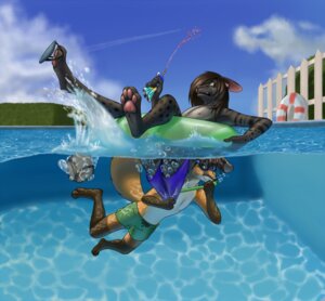 Rating: Safe Score: 0 Tags: 2013 4_toes anthro arms_bent barefoot bent_legs blue_sky bottomwear brown_eyes brown_hair bubble canid canine caprisun caustics cheek_bulge clothed clothing clothing_cord cloud digitigrade_footwear drawstring drawstring_swimwear duo duster_(artist) e621 feet felid feline fence footwear fox fully_submerged fur furgonomic_footwear furgonomics green_eyes grey_body grey_fur hair hair_over_eye hedge hi_res inflatable inflatable_ride inflatable_support inner_tube leg_markings legs_up long_hair looking_at_viewer loose_footwear male male/male mammal markings multicolored_body multicolored_fur nipples on_pool_toy on_swim_ring one_eye_obstructed orange_body orange_fur outside partially/fully_submerged partially_submerged pawpads paws pink_pawpads plant pool_toy prank ripple_lighting sandals serval shoe_dangle shoes shorts shrub sky snorkel socks_(marking) splash spots spotted_body spotted_skin squeezing string_bow striped_body striped_skin stripes summer sunken_seat supported_legs surprised swim_ring swimming_pool swimming_trunks swimwear tied_drawstring tied_string toes topless two_tone_body two_tone_fur water waterline_view wedgie User: bunchy7s