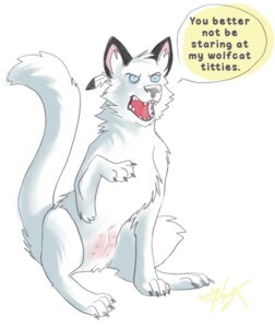 Rating: Questionable Score: 0 Tags: airu breasts canid canine canis domestic_cat e621 english_text exposed felid feline felis female feral hybrid mammal multi_nipple nipples solo tail text wolf User: bunchy7s