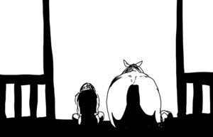Rating: Safe Score: 0 Tags: comic e621 equid equine female horse human male mammal monochrome nabesiki sitting User: bunchy7s