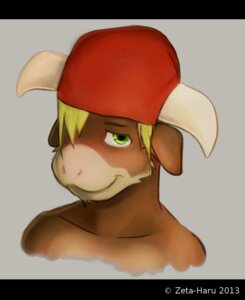 Rating: Safe Score: 0 Tags: 2013 anthro black_bars blonde_hair blush bovid bovine brown_body brown_fur bust_portrait cattle cheek_tuft clothing countershading e621 facial_tuft fur green_eyes grey_background hair hair_over_eye hat headgear headwear horn letterbox looking_at_viewer male mammal one_eye_obstructed portrait simple_background smile snout solo tan_body tan_fur tuft zeta-haru User: bunchy7s