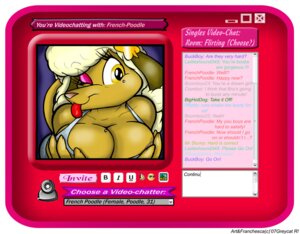 Rating: Questionable Score: 0 Tags: 2007 anthro breasts canid canine canis cleavage clothed clothing domestic_dog e621 english_text female franchesca_(greycatr) greycat_rademenes mammal mature_anthro mature_female poodle solo text User: bunchy7s
