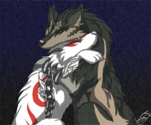 Rating: Safe Score: 0 Tags: 2008 amaterasu_(okami) blue_eyes bracelet canid canine canis capcom chain clover_studio crossover crossover_ship deity duo e621 ear_piercing eye_contact eyes_closed female feral fur hug jewelry juano link_(wolf_form) looking_at_another male mammal night nintendo okami_(capcom) piercing raining romantic romantic_couple sad signature simple_background the_legend_of_zelda twilight_princess white_body white_fur wolf User: bunchy7s