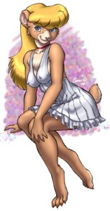 Rating: Questionable Score: 0 Tags: 2004 4_toes anthro barefoot bear biped blonde_hair blue_eyes chest_tuft claws clothing collar dr_comet dress e621 feet female fur hair hi_res long_hair looking_at_viewer mammal pinup pose sitting solo toes tuft User: bunchy7s