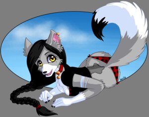 Rating: Questionable Score: 0 Tags: alpha_channel anthro black_hair braided_hair breasts canid canine canis cleavage clothed clothing collar dipstick_tail e621 fangs female fur grey_body grey_fur hair looking_at_viewer mammal markings open_mouth panties solo tail tail_markings teeth underwear wolf yellow_eyes zenia zenia_(character) User: bunchy7s