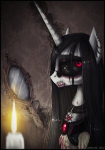 Rating: Questionable Score: 0 Tags: black_border black_hair blood bodily_fluids border canal creepy e621 ear_piercing equid equine fan_character fangs female feral fire frown fur glowing hair hasbro horn jewelry long_hair magic mammal mirror my_little_pony mythological_creature mythological_equine mythology necklace open_mouth piercing red_eyes simple_background solo teeth vileraven winged_unicorn wings User: bunchy7s