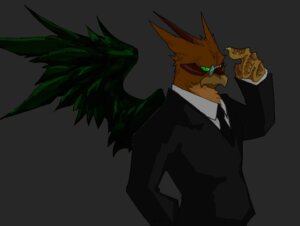 Rating: Safe Score: 0 Tags: 2009 accessory anthro avian beak clothed clothing demon digital_media_(artwork) e621 eyewear feathered_wings feathers glasses gryphon half-length_portrait himasora male mythological_avian mythological_creature mythology necktie pandemonium_company pixiv_project portrait solo suit wings User: bunchy7s