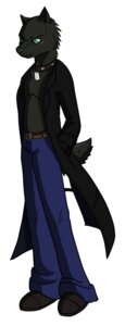 Rating: Safe Score: 0 Tags: anthro belt biped black_body black_fur bottomwear canid canine canis clothed clothing coat collar concession dog_tags e621 footwear fur green_eyes hand_in_pocket joel_calley male mammal nx-42 pants pockets shoes simple_background solo standing topwear white_background wolf User: bunchy7s