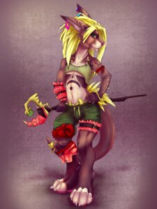 Rating: Questionable Score: 0 Tags: 3:4 anthro blonde_hair bottomwear clothing dankomurddrim e621 ear_piercing green_eyes hair hybrid magic_user male melee_weapon piercing polearm rave shorts solo staff tail tattoo weapon User: bunchy7s