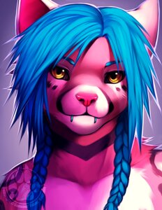 Rating: Safe Score: 0 Tags: 2012 anthro black_sclera blaze_(zabaniya) blue_hair braided_hair bust_portrait digital_media_(artwork) digital_painting_(artwork) e621 facial_piercing falvie felid front_view fur hair leopard leopard_spots lip_piercing looking_at_viewer male mammal nude outline painting_(artwork) pantherine piercing pink_body pink_fur pink_nose portrait purple_background simple_background solo spots unknown_species watermark yellow_eyes User: bunchy7s
