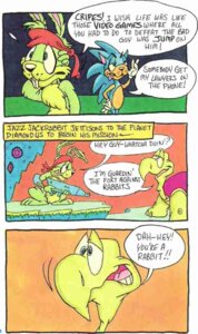 Rating: Safe Score: 0 Tags: anthro clothing comic dialogue duo e621 english_text epic_games eulipotyphlan feral group hare hedgehog jazz_jackrabbit jazz_jackrabbit_(series) kerchief lagomorph leporid lfg_2000 male mammal nick_stadler official_art reptile scalie sega sonic_the_hedgehog sonic_the_hedgehog_(series) text turtle User: bunchy7s
