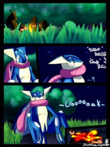 Rating: Safe Score: 0 Tags: 3:4 ambiguous_gender amphibian animal_noises anthro biped blue_body campfire comic croaking detailed_background digital_media_(artwork) e621 eyes_closed generation_6_pokemon grass greninja membrane_(anatomy) night nintendo plant pokemon pokemon_(species) redimplight sitting solo sound_effects star text tilde_after_text tilde_before_text tongue tongue_out webbed_hands yellow_eyes zero_(redimplight) User: bunchy7s
