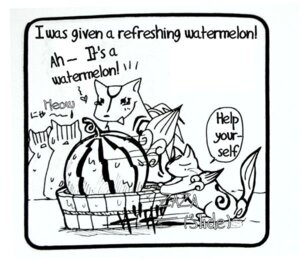Rating: Safe Score: 0 Tags: amaterasu_(okami) ambiguous_gender black_and_white canid canine canis capcom clover_studio comic deity dialogue domestic_cat e621 english_text felid feline felis feral food fruit group mammal melon monochrome okami_(capcom) plant pooch's_diary quadruped simple_background tail text unknown_artist watermelon white_background wolf User: bunchy7s