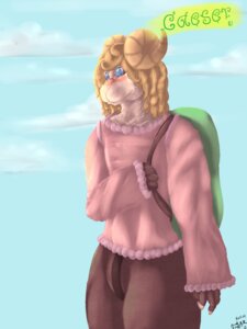 Rating: Safe Score: 0 Tags: 3:4 5_fingers anthro backpack biped bourbon_(artist) bovid caeser caprine character_name clothed clothing cloud day detailed detailed_background e621 eyewear fingers fully_clothed fur glasses hair hi_res holding_object horn male mammal outside pince-nez pink_clothing short_hair smile solo standing sweater tan_hair text toony topwear white_body white_fur User: bunchy7s