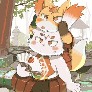 Rating: Safe Score: 0 Tags: 1:1 anthro blush bodily_fluids canid canine clothing digital_media_(artwork) duo e621 fox gappu hand_fan lagomorph leaf leporid male mammal maple_leaf oekaki orange_eyes rabbit red_fox sitting sweat tail tears true_fox young young_anthro User: bunchy7s