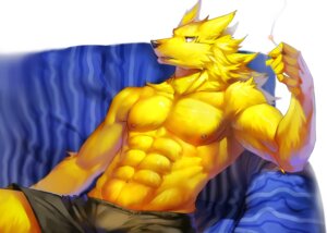 Rating: Questionable Score: 0 Tags: abs absurd_res anthro athletic biceps biped black_nose bottomwear boxers_(clothing) canid canine canis cigarette clothed clothing e621 fur furniture hi_res kemono lying male mammal muscular muscular_anthro navel nipples nviek5 on_back orange_body orange_fur pecs pose reclining red_eyes relaxing shorts simple_background sitting smoke smoking sofa solo teeth topless underwear white_background wolf yellow_body yellow_fur User: bunchy7s