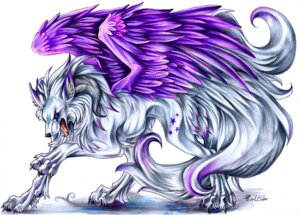 Rating: Safe Score: 0 Tags: ambiguous_gender canid canine canis e621 feathered_wings feathers feral fluffy fluffy_tail horn mammal markings pearleden snarling solo tail wings wolf User: bunchy7s