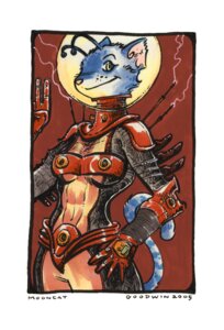 Rating: Safe Score: 0 Tags: 2005 alien antennae_(anatomy) anthro armor bubble_helmet chris_goodwin domestic_cat e621 felid feline felis female gesture headgear helmet hi_res mammal mooncat science_fiction solo spacesuit tail waving User: bunchy7s