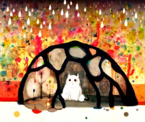 Rating: Safe Score: 0 Tags: ambiguous_gender blush canid canine colorful_theme digital_media_(artwork) digital_painting_(artwork) e621 feral hakugin hi_res hut looking_at_viewer mammal painting_(artwork) sitting solo soul_devouring_eyes User: bunchy7s