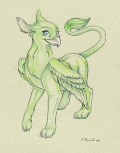 Rating: Safe Score: 0 Tags: 2004 avian beak blue_eyes dated e621 feathered_wings feathers female feral gryphon ladyjeboah mythological_avian mythological_creature mythology no_pupils quadruped signature simple_background solo tail tail_tuft traditional_media_(artwork) tuft wings User: bunchy7s