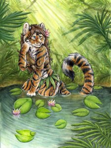 Rating: Safe Score: 0 Tags: 2009 anthro blue_eyes brown_body brown_fur brown_hair clothed clothing detailed_background e621 felid female fern flower footprint forest fur hair leaf light long_hair mammal nature orange_body orange_fur outside pantherine pawprint plant pond silentravyn skimpy solo stripes sunlight tail tiger traditional_media_(artwork) tree water water_lily white_body white_fur User: bunchy7s