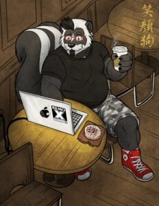 Rating: Safe Score: 0 Tags: anthro apple_inc. apple_macintosh beverage biceps big_muscles biped black_nose camo coffee computer converse dessert detailed_background doughnut e621 electronics eyewear food glasses high-angle_view laptop macbook male mammal mature_anthro mature_male mephitid musclegut muscular muscular_anthro muscular_male overweight overweight_anthro overweight_male pastry sitting skunk solo striped_skunk tail toony wfa User: bunchy7s