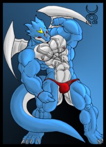 Rating: Questionable Score: 0 Tags: anthro bandai_namco biped blue_body blue_skin bulge chaos61988 claws clothed clothing countershading digimon digimon_(species) dragon e621 exveemon facial_markings head_markings horn looking_at_viewer male markings membrane_(anatomy) membranous_wings muscular muscular_anthro muscular_male mythological_creature mythological_scalie mythology nipple_piercing nipples piercing red_eyes scalie skimpy solo standing tail thong underwear wings xbuimonsama User: bunchy7s