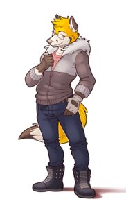 Rating: Safe Score: 0 Tags: 5_fingers anthro belt biped boots bottomwear brown_body brown_fur brown_tail_tip canid canine clothed clothing dipstick_ears dipstick_tail e621 ear_markings eyewear fingerless_gloves fingers footwear fox full-length_portrait fully_clothed fur fur_trim_(clothing) glasses gloves gloves_(marking) handwear jacket looking_at_viewer male mammal markings multicolored_ears multicolored_tail orange_body orange_eyes orange_fur orangetavi pants pince-nez portrait shirt shoes simple_background smile solo standing tail tail_markings topwear white_background white_body white_fur User: bunchy7s