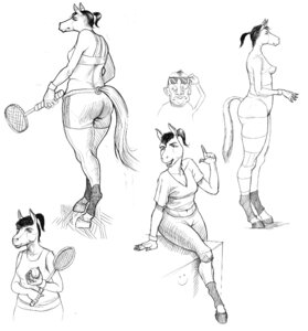Rating: Questionable Score: 0 Tags: anthro bottomwear butt clothing e621 equid equine female greyscale hair hooves horse lima_(siyah) mammal midriff monochrome multiple_images navel ponytail shorts siyah sketch solo sport tennis thick_thighs unguligrade User: bunchy7s
