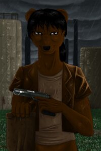Rating: Safe Score: 0 Tags: 2013 2:3 anthro bear brown_body brown_fur e621 female fidchellvore fur gun leah_yang mammal outside raining ranged_weapon solo weapon wet User: bunchy7s