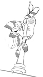 Rating: Questionable Score: 0 Tags: 2012 braeburned cutie_mark dancing digital_media_(artwork) e621 ear_piercing equid equine female feral friendship_is_magic greyscale hasbro hi_res mammal monochrome my_little_pony piercing pole simple_background solo stripes zebra zecora_(mlp) User: bunchy7s