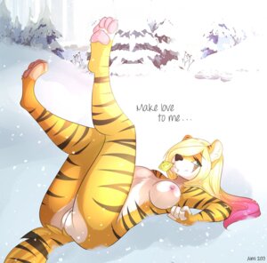 Rating: Explicit Score: 0 Tags: 2013 4_toes 5_fingers aimi anthro areola big_breasts biped blonde_hair blue_eyes breasts butt condom condom_in_mouth detailed_background digital_media_(artwork) e621 english_text facial_piercing feet felid female fingers fur genitals hair hi_res inviting legs_up lip_piercing long_hair looking_at_viewer lying mammal mouth_hold nipples nude object_in_mouth on_back outside pantherine piercing pose presenting presenting_hindquarters presenting_vulva seductive sexual_barrier_device shaded smile snow solo text tiger toes unused_condom vulva wrapped_condom User: bunchy7s