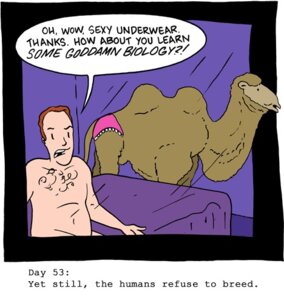 Rating: Safe Score: 0 Tags: ambiguous_gender bactrian bed camel camelid clothed clothing comic dialogue duo e621 english_text fatty_humps feral furniture human low_res male mammal nude on_bed panties saturday_morning_breakfast_cereal sitting speech_bubble text toony topless underwear zach_weiner User: bunchy7s