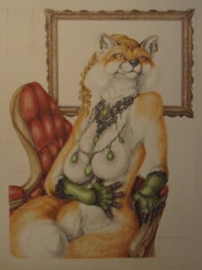 Rating: Questionable Score: 0 Tags: 3:4 anthro breasts canid canine dipstick_tail e621 ear_piercing female fox hi_res jewelry mammal markings necklace nude piercing pinup pose realistic solo tail tail_markings teiirka traditional_media_(artwork) User: bunchy7s