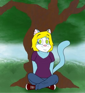 Rating: Safe Score: 0 Tags: anthro biped blonde_hair blue_body blue_bottomwear blue_clothing blue_skin bottomwear clothing crossed_legs debby_katt digital_media_(artwork) domestic_cat e621 ear_piercing felid feline felis female footwear green_eyes hair looking_at_viewer mammal mcfly0crash outside pants piercing plant purple_clothing purple_topwear red_clothing red_footwear shirt shoes sitting smile sneakers solo topwear tree User: bunchy7s