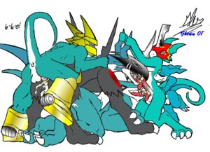 Rating: Explicit Score: 0 Tags: 5boys anal anthro anus armor digimon digimon_(species) dragon exveemon feral flamedramon glenn helmet magnamon male male_only penis raidramon royal_knights rule34 scalie sex tail tongue tongue_out veemon User: bunchy7s
