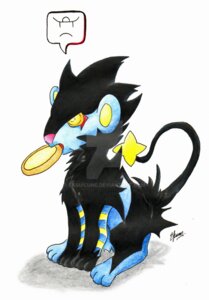 Rating: Safe Score: 0 Tags: black_body black_fur distracting_watermark e621 exsuicune felid feral frisbee frisbee_in_mouth fur generation_4_pokemon luxray male mammal mouth_hold nintendo playful pokemon pokemon_(species) simple_background solo watermark white_background User: bunchy7s