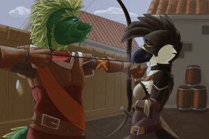 Rating: Safe Score: 0 Tags: 2013 3:2 anthro archery armor arrow_(weapon) avian bird blue_eyes bow_(weapon) breasts cassandra_(sek-raktaa) cloud collar dragon duo e621 feathers female holding_melee_weapon holding_object holding_sword holding_weapon male melee_weapon mythological_creature mythological_scalie mythology non-mammal_breasts outside ranged_weapon scalie schitzofox sek-raktaa sky sword weapon User: bunchy7s