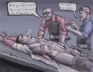 Rating: Explicit Score: 0 Tags: 2d 3boys abs bad_medicine bondage brown_hair buzz_cut duplicated_character engineer_(team_fortress_2) erection exam_table examination_table experiment facial_hair gay glasses_removed gloves goggles goggles_on_forehead hands_above_head human human_male human_only labcoat lying_on_back male male_only medic_(team_fortress_2) mouth_open necktie on_table open_shirt pants_down pecs penis precum_bubble remote_control restrained rule34 sex_toy shadowfire00x sweat sweating team_fortress_2 tied_hands vibrator_on_penis wrists_tied yaoi User: bunchy7s