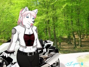 Rating: Safe Score: 0 Tags: 2009 anthro blue_eyes canid canine canis clothed clothing detailed_background e621 female forest fur gloves hair handwear inner_ear_fluff jewelry looking_at_viewer mammal motorcycle nature necklace outside pink_hair plant skyler-ragnarok solo talya tongue toony tree tuft vehicle wolf wood User: bunchy7s