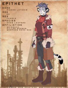 Rating: Safe Score: 0 Tags: 2008 anthro armband belt blue_eyes boots clothing coat e621 english_text epithet felid female fingerless_gloves footwear fur gloves grey_hair hair handwear humanoid_face j_axer long_coat mammal pantherine scarf shoes short_hair sienna_lothair snow_leopard solo tail text topwear trenchcoat white_body white_fur User: bunchy7s
