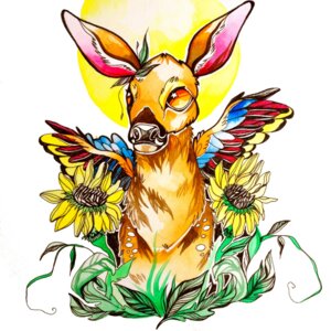 Rating: Safe Score: 0 Tags: 1:1 ambiguous_gender brown_body brown_fur clara_bacou deer e621 feathered_wings feathers feral flower fur grass hi_res mammal orange_eyes painting_(artwork) plant solo sun sunflower traditional_media_(artwork) traditional_painting_(artwork) traditional_watercolor_(artwork) watercolor_(artwork) wings User: bunchy7s