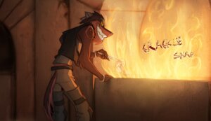 Rating: Safe Score: 0 Tags: 2012 anthro canid canine clothed clothing david_lillie dreamkeepers e621 fire grin knife looking_at_viewer male mammal official_art open_mouth open_smile orange_eyes ravat_larak scary smile solo tail User: bunchy7s